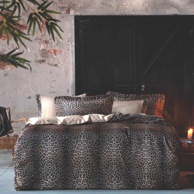 Постельное белье Tivolyo жатый шелк &quot;Leopard&quot;, 2-х спальное (евро), коричневый