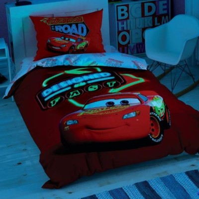 Постельное белье Tac Rnf светящееся Disney &quot;Cars Shiny Road&quot;, 1,5 спальное, красный